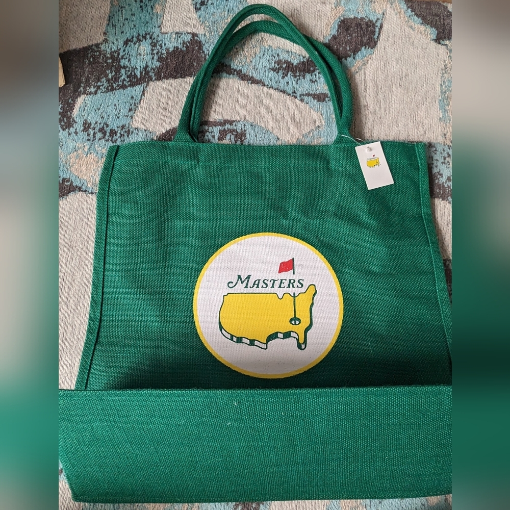 Masters Tournament jute green tote beach bag NWT